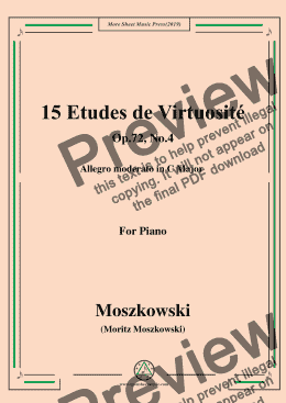 page one of Moszkowski-15 Etudes de Virtuosité,Op.72,No.4,Allegro moderato in C Major,for Piano