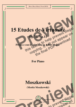 page one of Moszkowski-15 Etudes de Virtuosité,Op.72,No.11,Presto e con leggierezza in A flat Major,for Piano
