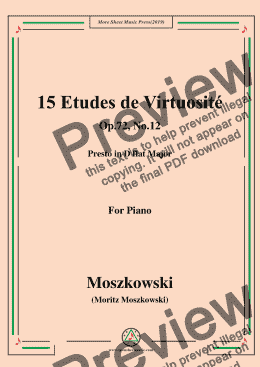 page one of Moszkowski-15 Etudes de Virtuosité,Op.72,No.12,Presto in D flat Major,for Piano