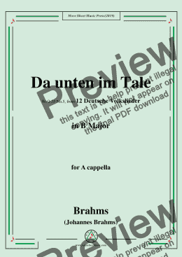 page one of Brahms-Da unten im Tale,WoO 35 No.5,in B Major,for A cappella
