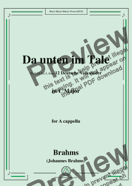 page one of Brahms-Da unten im Tale,WoO 35 No.5,in C Major,for A cappella