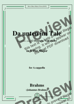 page one of Brahms-Da unten im Tale,WoO 35 No.5,in D flat Major,for A cappella