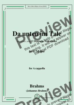 page one of Brahms-Da unten im Tale,WoO 35 No.5,in G Major,for A cappella