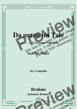 page one of Brahms-Da unten im Tale,WoO 35 No.5,in A flat Major,for Voice and Piano