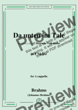 page one of Brahms-Da unten im Tale,WoO 35 No.5,in F Major,for A cappella