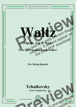 page one of Tchaikovsky-Waltz(Act 1,No.6),from 'The Sleeping Beauty(ballet),Op.66',for String Quartet