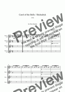 page one of Carol of the bells - Score and parts