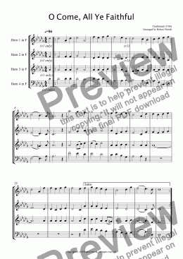 page one of O Come, All Ye Faithful (for Horn Quartet)