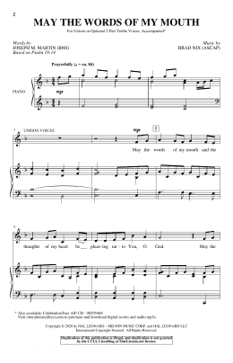 page one of May The Words Of My Mouth (Unison Choir)