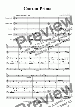 page one of Canzon Prima (brass quintet)