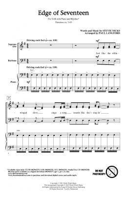 page one of Edge Of Seventeen (arr. Paul Langford) (SAB Choir)
