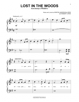 page one of Lost In The Woods (from Disney's Frozen 2) (Beginning Piano Solo)