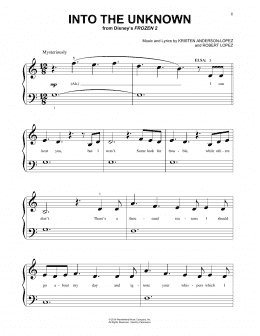 page one of Into The Unknown (from Disney's Frozen 2) (Beginning Piano Solo)