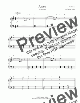 page one of Amen - for easy piano