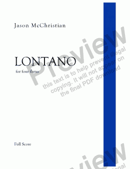 page one of Lontano - for four flutes