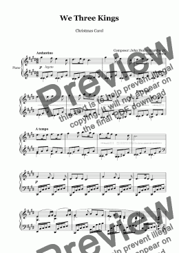 page one of We Three Kings - piano solo
