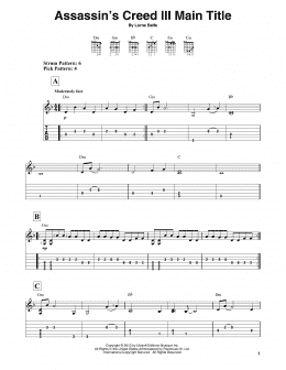 page one of Assassin's Creed III Main Title (Easy Guitar Tab)