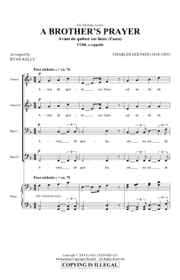 page one of A Brother's Prayer (Avant de quitter ces lieux) (arr. Ryan Kelly) (TTBB Choir)