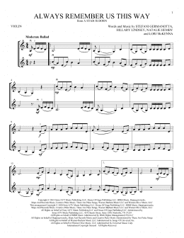 page one of Always Remember Us This Way (from A Star Is Born) (Violin Duet)