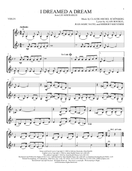 page one of I Dreamed A Dream (from Les Miserables) (Violin Duet)