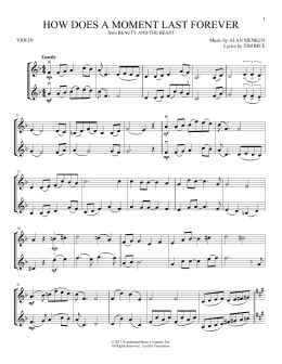 page one of How Does A Moment Last Forever (from Beauty And The Beast) (Violin Duet)