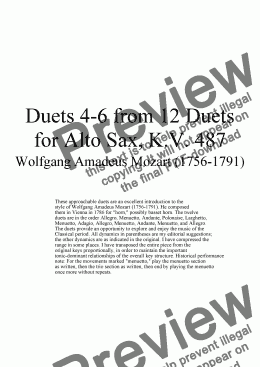 page one of Duets 4-6 from 12 alto sax duets - Twelve duets for saxophone by Mozart, KV 487