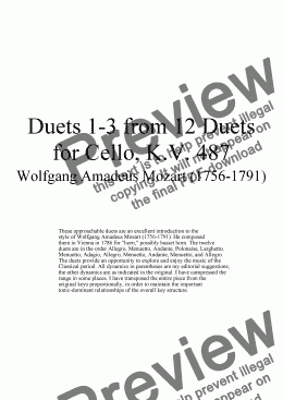 page one of Duets 1-3 from 12 cello duets - Twelve duets for violoncello by Mozart, KV 487