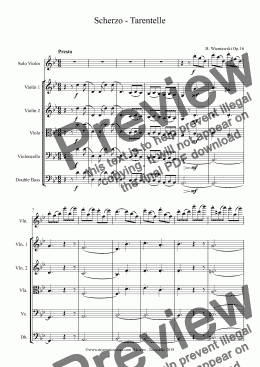 page one of Wieniaski Scherzo-Tarantella for Violin and String Orchestra