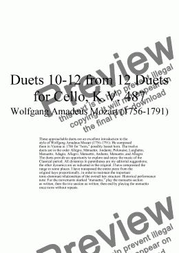 page one of Duets 10-12 from 12 cello duets - Twelve duets for violoncello by Mozart, KV 487