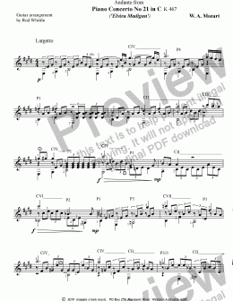 page one of Andante from Piano Concerto No 21 in C (Elvira Madigan)   (for solo classical guitar) 6 pp