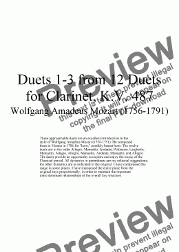 page one of Duets 1-3 from 12 clarinet duets - Twelve duets by Mozart, KV 487