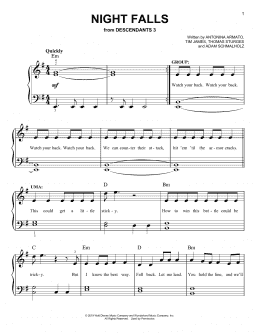 page one of Night Falls (from Disney's Descendants 3) (Easy Piano)