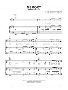 page one of Memory (from the Motion Picture Cats) (Piano, Vocal & Guitar Chords (Right-Hand Melody))