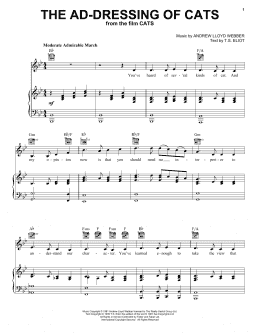 page one of The Ad-dressing Of Cats (from the Motion Picture Cats) (Piano, Vocal & Guitar Chords (Right-Hand Melody))