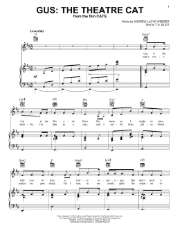page one of Gus: The Theatre Cat (from the Motion Picture Cats) (Piano, Vocal & Guitar Chords (Right-Hand Melody))