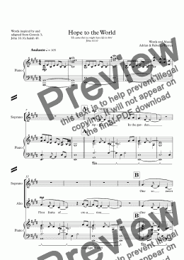page one of Hope to the World (SAB) - Full Score