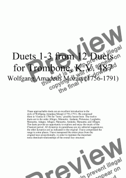 page one of Duets 1-3 from 12 trombone duets - Twelve duets by Mozart, KV 487