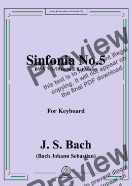 page one of Bach,J.S.-Sinfonia No.5,BWV 791&BWV 791a,in E flat Major,for Piano