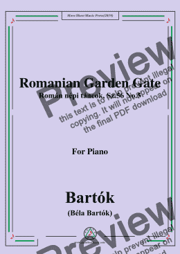 page one of Bartók-Román népi táncok,Sz.56 No.5,Romanian Garden Gate,for Piano
