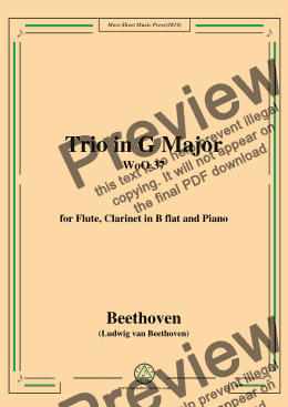page one of Beethoven-Trio in G Major,for Piano,Flute and Clarinet,WoO 37
