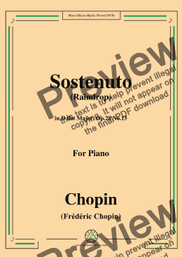 page one of Chopin-Sostenuto in D flat Major,Raindrop,Op.28 No.15,for Piano