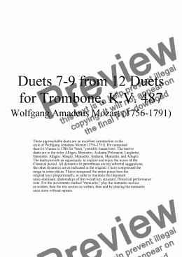 page one of Duets 7-9 from 12 trombone duets - Twelve duets by Mozart, KV 487