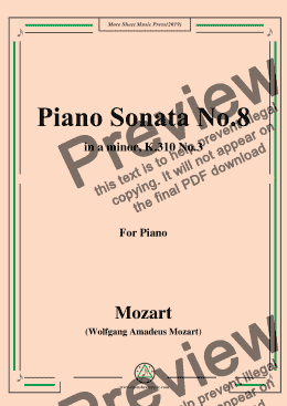 page one of Mozart-Piano Sonata No.8 in a minor,K.310,No.3,for Piano
