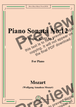 page one of Mozart-Piano Sonata No.12 in F Major,K.332,No.1,for Piano
