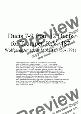 page one of Duets 7-9 from 12 trumpet duets - Twelve duets by Mozart, KV 487