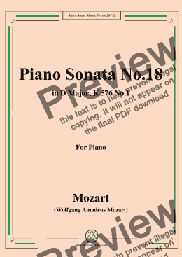 page one of Mozart-Piano Sonata No.18 in D Major,K.576,No.1,for Piano
