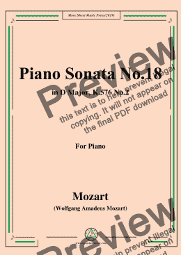 page one of Mozart-Piano Sonata No.18 in D major,K.576,No.2,for Piano