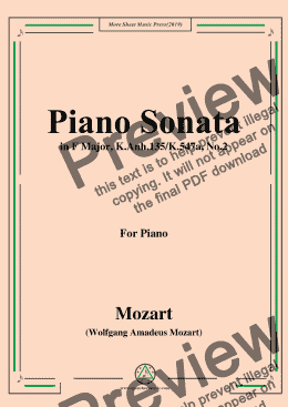 page one of Mozart-Piano Sonata in F Major,K.Anh.135(K.547a),No.1,for Piano