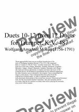 page one of Duets 10-12 from 12 trumpet duets - Twelve duets by Mozart, KV 487