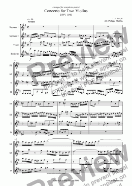 page one of Bach - Concerto for Two Violins 1st mvt (Sax Quartet)